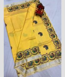 light yellow colour mangalagiri pattu sarees with All over Printed design