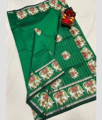 dark green colour mangalagiri pattu sarees with All over Printed design