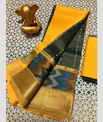 charcoal and yellow colour mangalagiri pattu sarees with Pochampally Border design