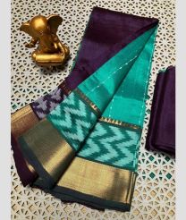 blue and purple colour mangalagiri pattu sarees with Pochampally Border design