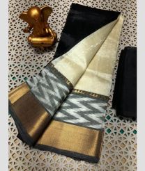 cream and black colour mangalagiri pattu sarees with Pochampally Border design
