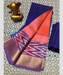 corala nd navy blue colour mangalagiri pattu sarees with Pochampally Border design