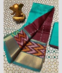 purple and cyan colour mangalagiri pattu sarees with Pochampally Border design