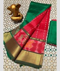 green and magenta red colour mangalagiri pattu sarees with Pochampally Border design