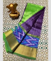 green and purple colour mangalagiri pattu sarees with Pochampally Border design