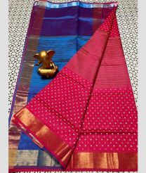 blue and magenta red colour mangalagiri pattu sarees with Plain design
