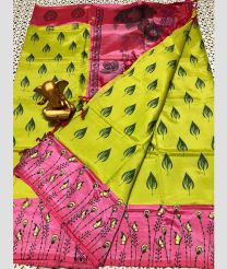 olive green colour mangalagiri pattu sarees with Plain design