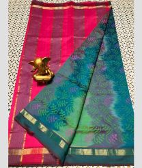 coral and blue colour mangalagiri pattu sarees with Plain design