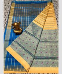 gray and blue colour mangalagiri pattu sarees with Plain design