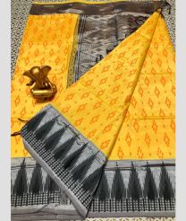 yellow and gray colour mangalagiri pattu sarees with Plain design