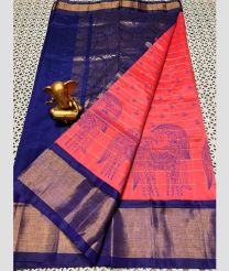 pink and blue colour mangalagiri pattu sarees with Plain design