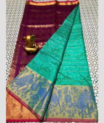 purple and cyan blue colour mangalagiri pattu sarees with Plain design