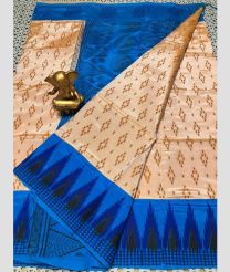 cream and blue colour mangalagiri pattu sarees with Plain design