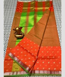 green and brown colour mangalagiri pattu sarees with Plain design