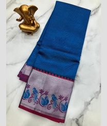 blue colour mangalagiri pattu sarees with Kanchi Border design