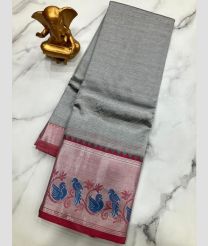gray colour mangalagiri pattu sarees with Kanchi Border design