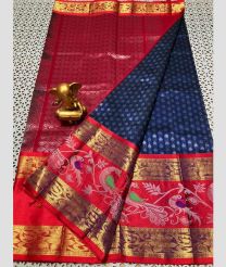 blue and magenta red colour mangalagiri pattu sarees with Kanchi Border design