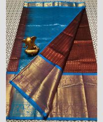 cyan and coffee colour mangalagiri pattu sarees with Kanchi Border design