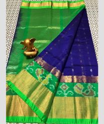 blue and green colour mangalagiri pattu sarees with Kanchi Border design