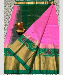 pink and green colour mangalagiri pattu sarees with Kanchi Border design