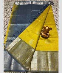 olive colour and gray colour mangalagiri pattu sarees with Kanchi Border design
