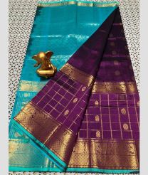 blue and purple colour mangalagiri pattu sarees with Kanchi Border design