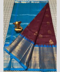 blue and maroon colour mangalagiri pattu sarees with Kanchi Border design