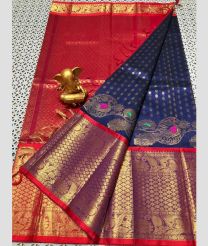 magenta and blue colour mangalagiri pattu sarees with Kanchi Border design