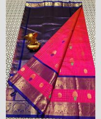 coral colour mangalagiri pattu sarees with Kanchi Border design