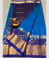 cyan blue colour mangalagiri pattu sarees with Kanchi Border design