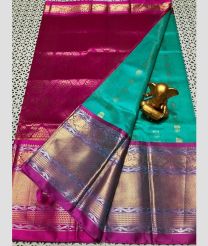 cyan blue and magenat red colour mangalagiri pattu sarees with Kanchi Border design