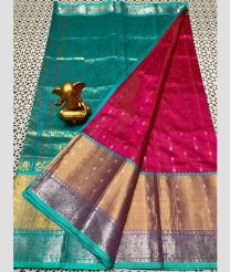 cyan and magenta red colour mangalagiri pattu sarees with Kanchi Border design