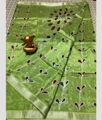 green colour mangalagiri pattu sarees with All over Printed design