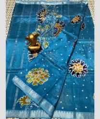 blue colour mangalagiri pattu sarees with All over Printed design