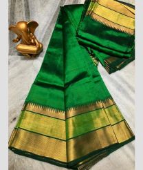 green colour mangalagiri pattu sarees with Plain design
