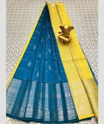cyan blue colour mangalagiri pattu sarees with Kanchi Border design