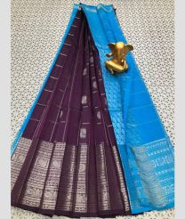 cyan and charcoal colour mangalagiri pattu sarees with Kanchi Border design