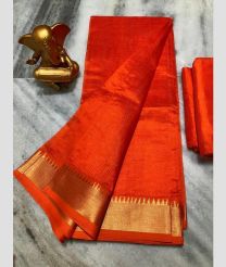 orange colour mangalagiri pattu sarees with Jari Border design