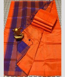 orange colour mangalagiri pattu sarees with All over Lines design