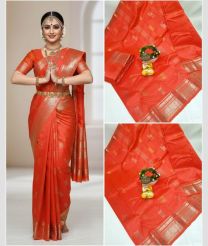 orange colour mangalagiri pattu sarees with Kanchi Border design