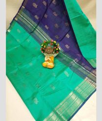 cyan blue and violet colour mangalagiri pattu sarees with Kanchi Border design