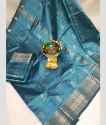 cyan blue  mangalagiri pattu sarees with Kanchi Border design