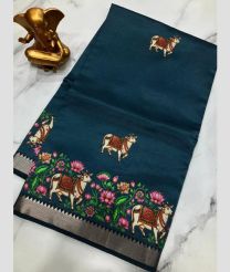 blue colour mangalagiri pattu sarees with All over Printed design