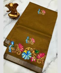 olive colour mangalagiri pattu sarees with All over Printed design