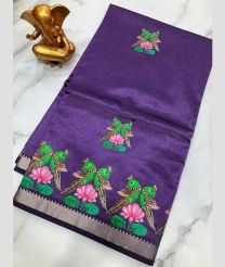 violet colour mangalagiri pattu sarees with All over Printed design
