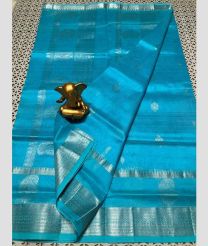 cyan blue colour mangalagiri pattu sarees with Kanchi Border design