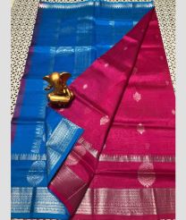 cyan and magenta colour mangalagiri pattu sarees with Kanchi Border design
