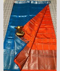 cyan and orange colour mangalagiri pattu sarees with Kanchi Border design