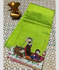 green colour mangalagiri pattu sarees with Plain design