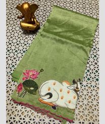 olive green colour mangalagiri pattu sarees with Plain design